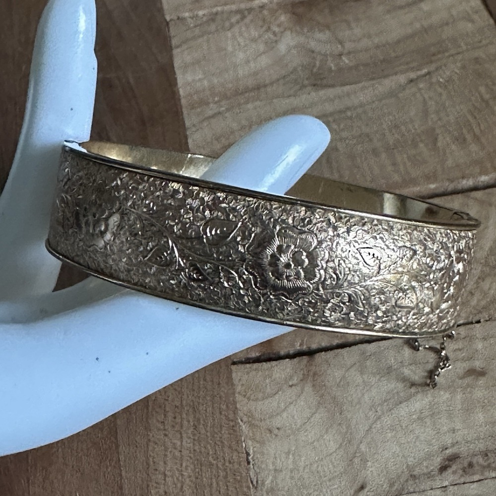 Vintage Art Deco Dunn Bros Bangle Bracelet 6.5 Inch Floral 1/20 10k Gold Filled